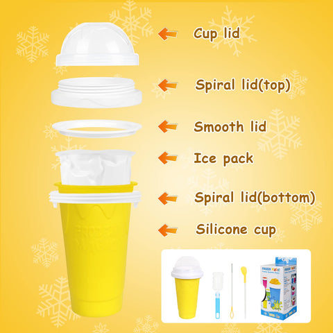 VOIEOV yellow slushie cup featuring two-in-one straw and spoon.