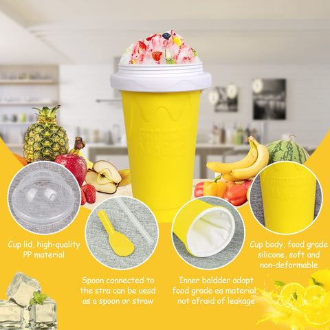 VOIEOV yellow slushie cup with travel lid for office or gym.