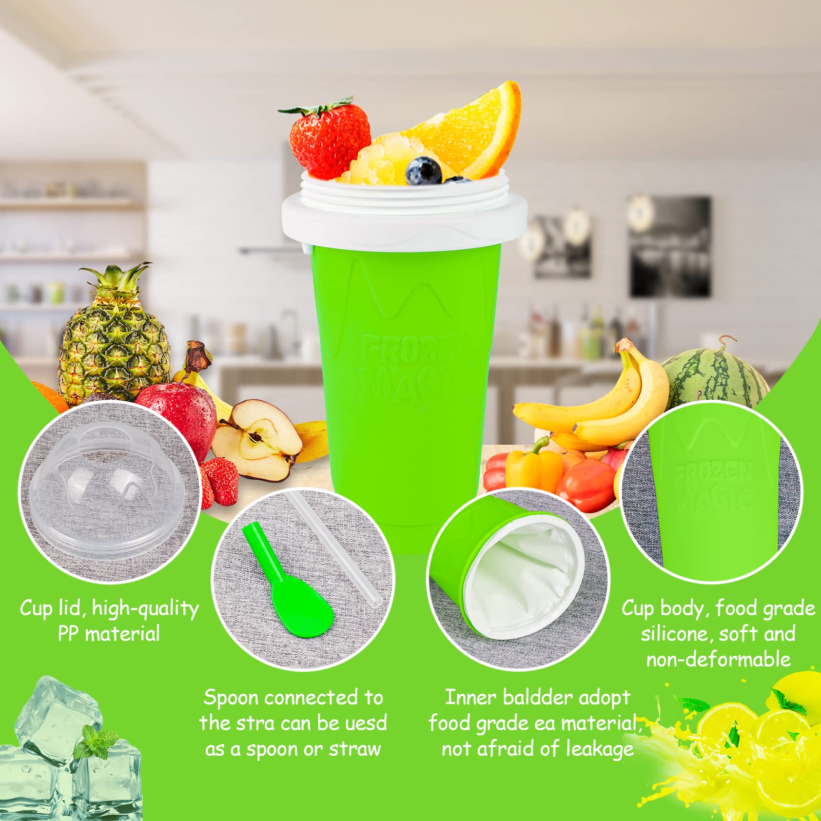 VOIEOV Slushy Maker Cup silicone body is durable and easy to clean.