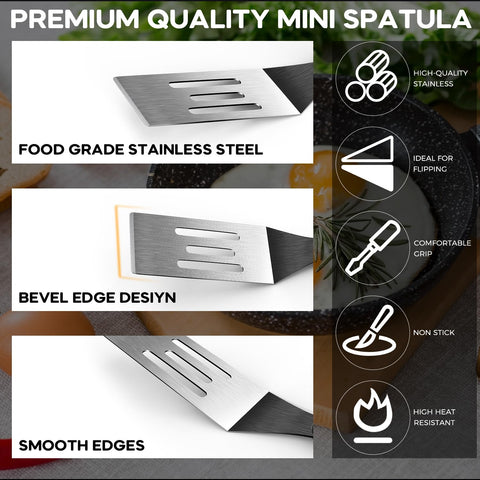 Volikos mini serving spatula with slotted blade for safely lifting delicate foods.