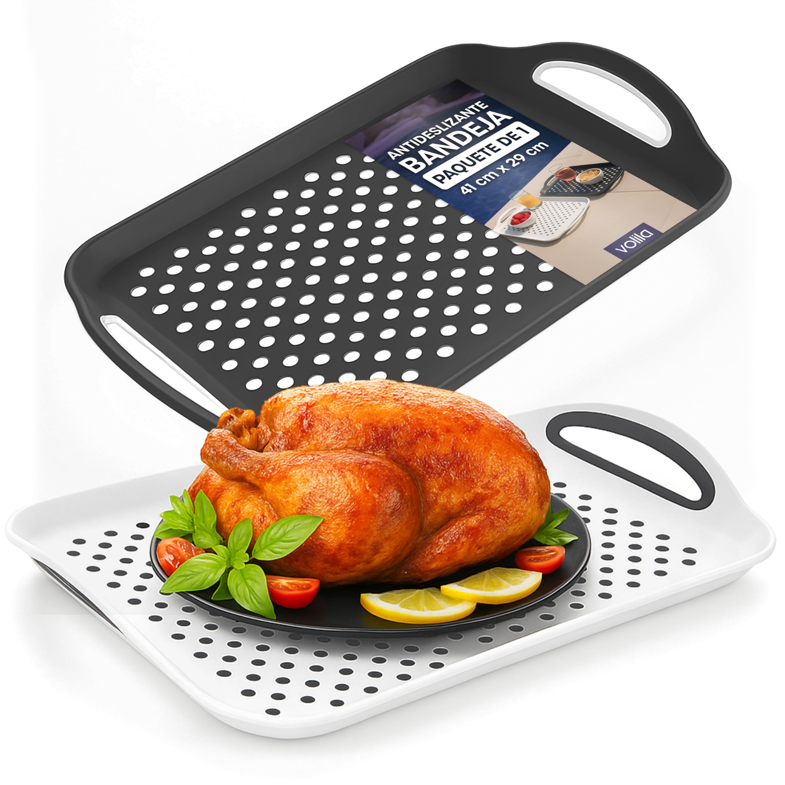 Volila couch food trays set of 2 in black and white for comfortable couch dining.