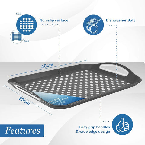 Volila non-slip dots tray surface keeps beverages in place.