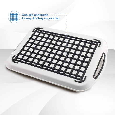 Volila serving trays with handles for easy lift and transport.