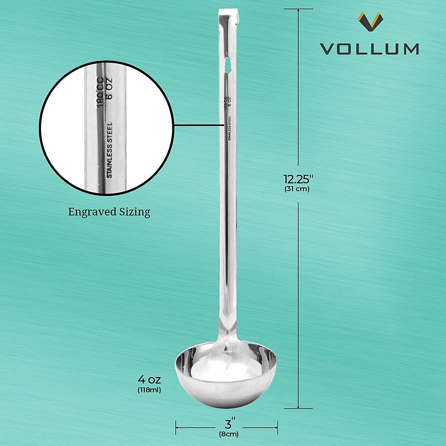 Vollum 201 stainless finish resists denting and maintains shine