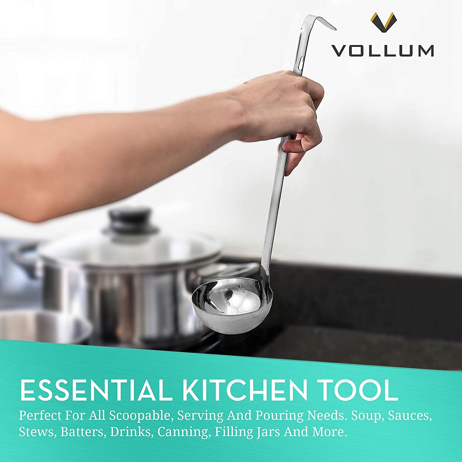 Single-piece forged construction of Vollum ladle for rigid bowl and handle.