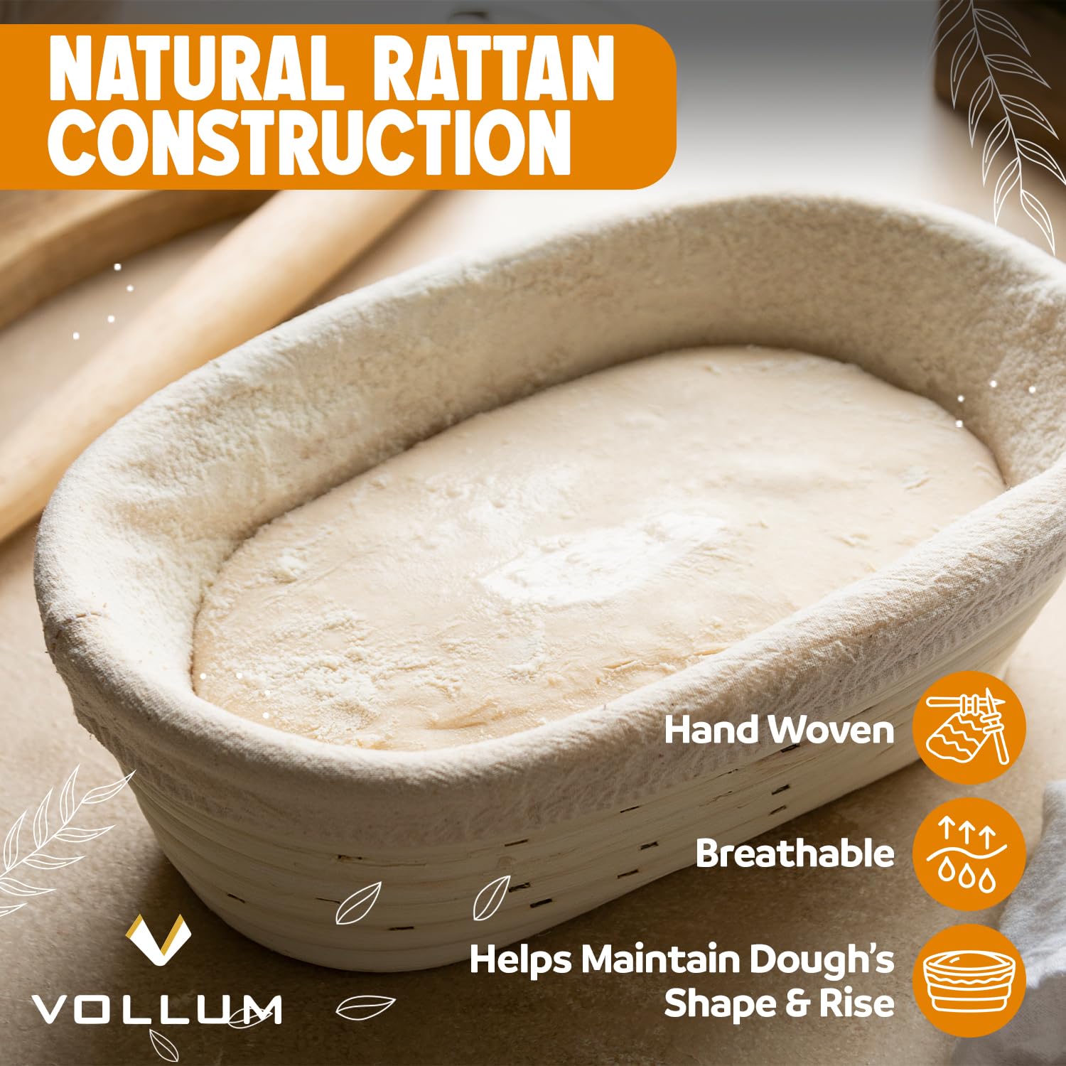 Vollum linen liner eases dusting and shaping for bread loaves.