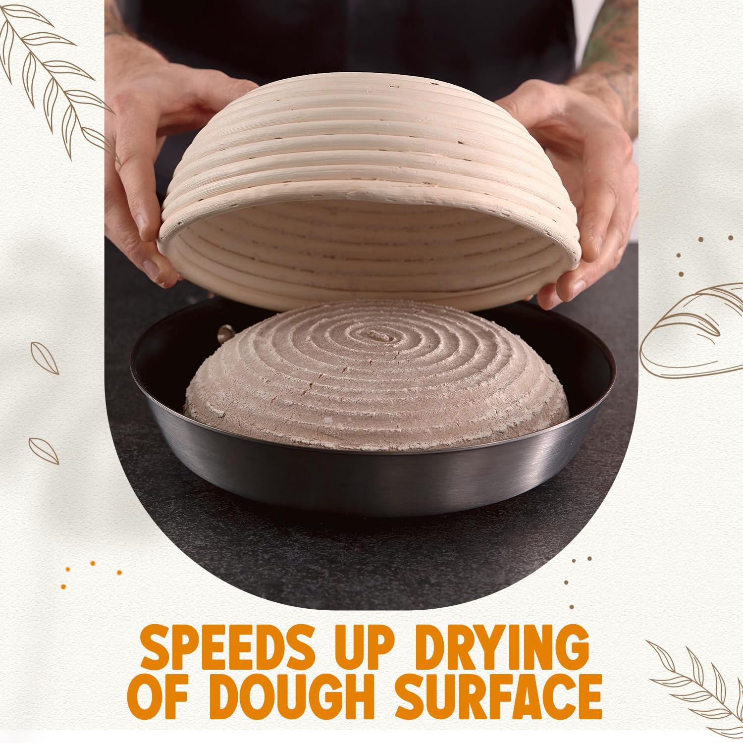 Vollum banneton adds rustic spiral patterns to finished breads.