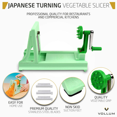 Vollum blade variety closeup highlights fine, medium, and coarse garnishes.