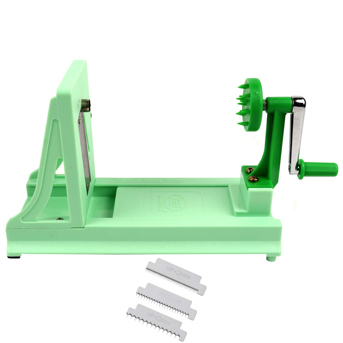 Vollum spiralizer assembly showing sturdy mechanism for quick garnishes.