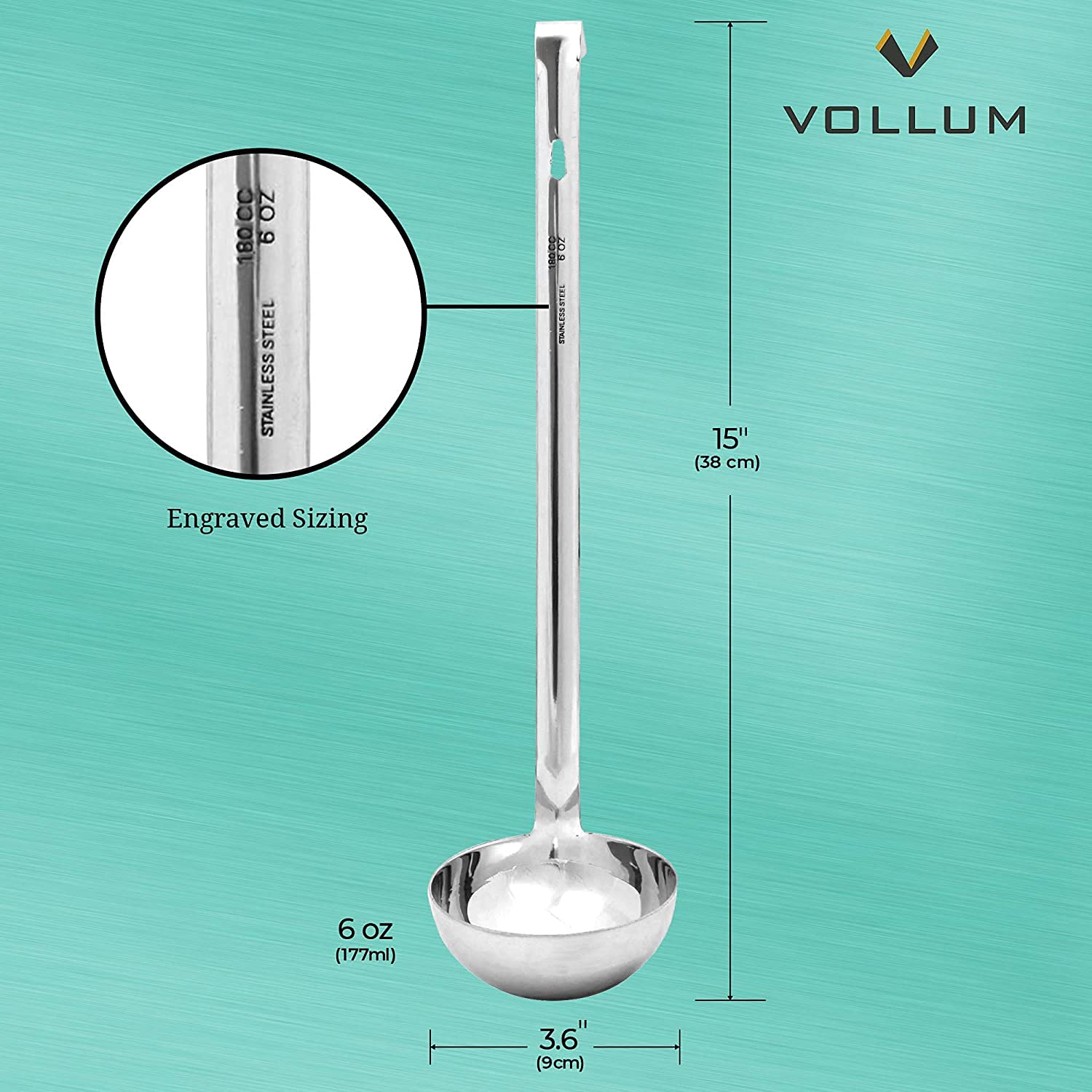 Vollum ladle in action in a professional kitchen for soups and sauces.