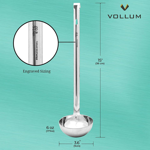 Vollum ladle in action in a professional kitchen for soups and sauces.