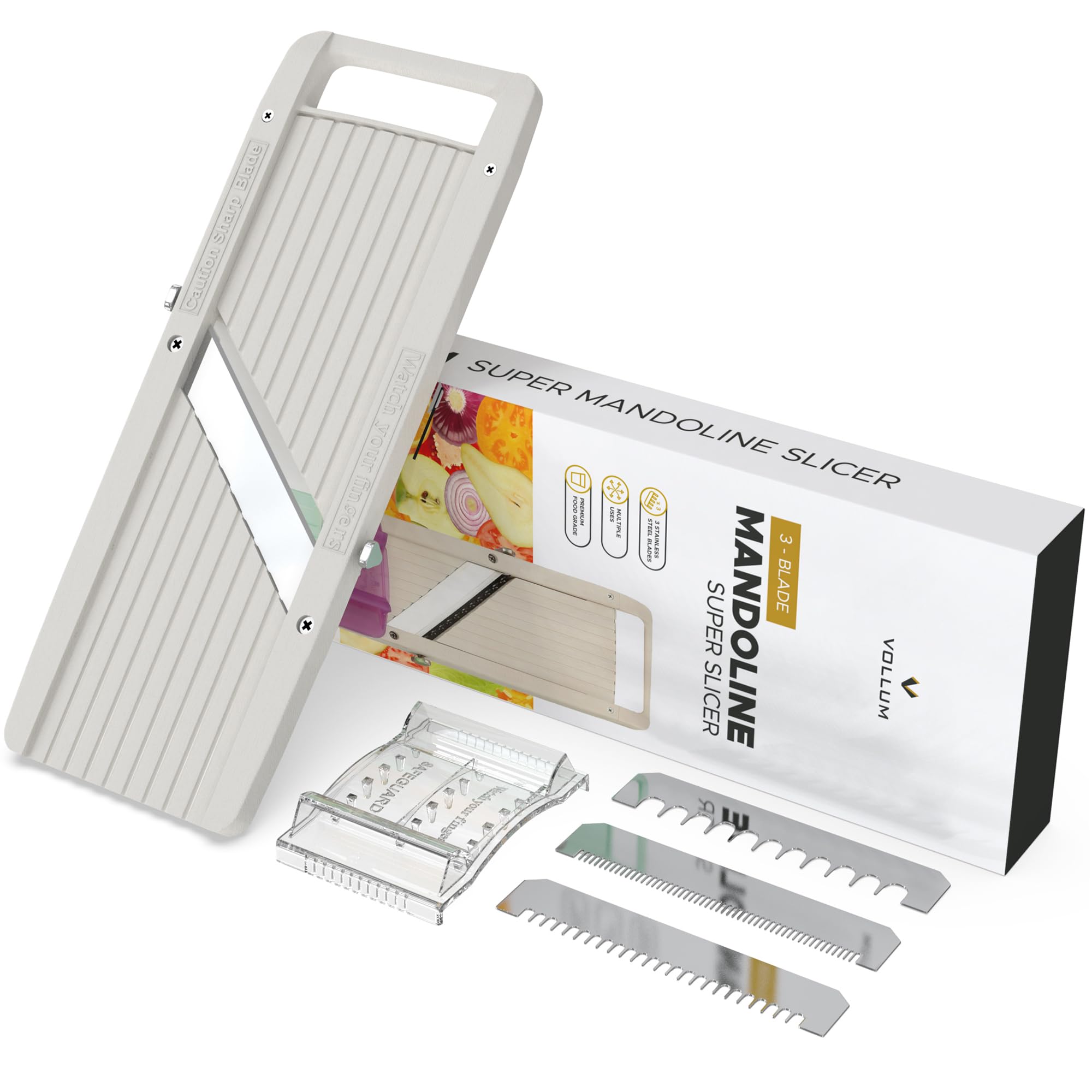 Vollum handheld mandoline with safety guard and non-slip grip