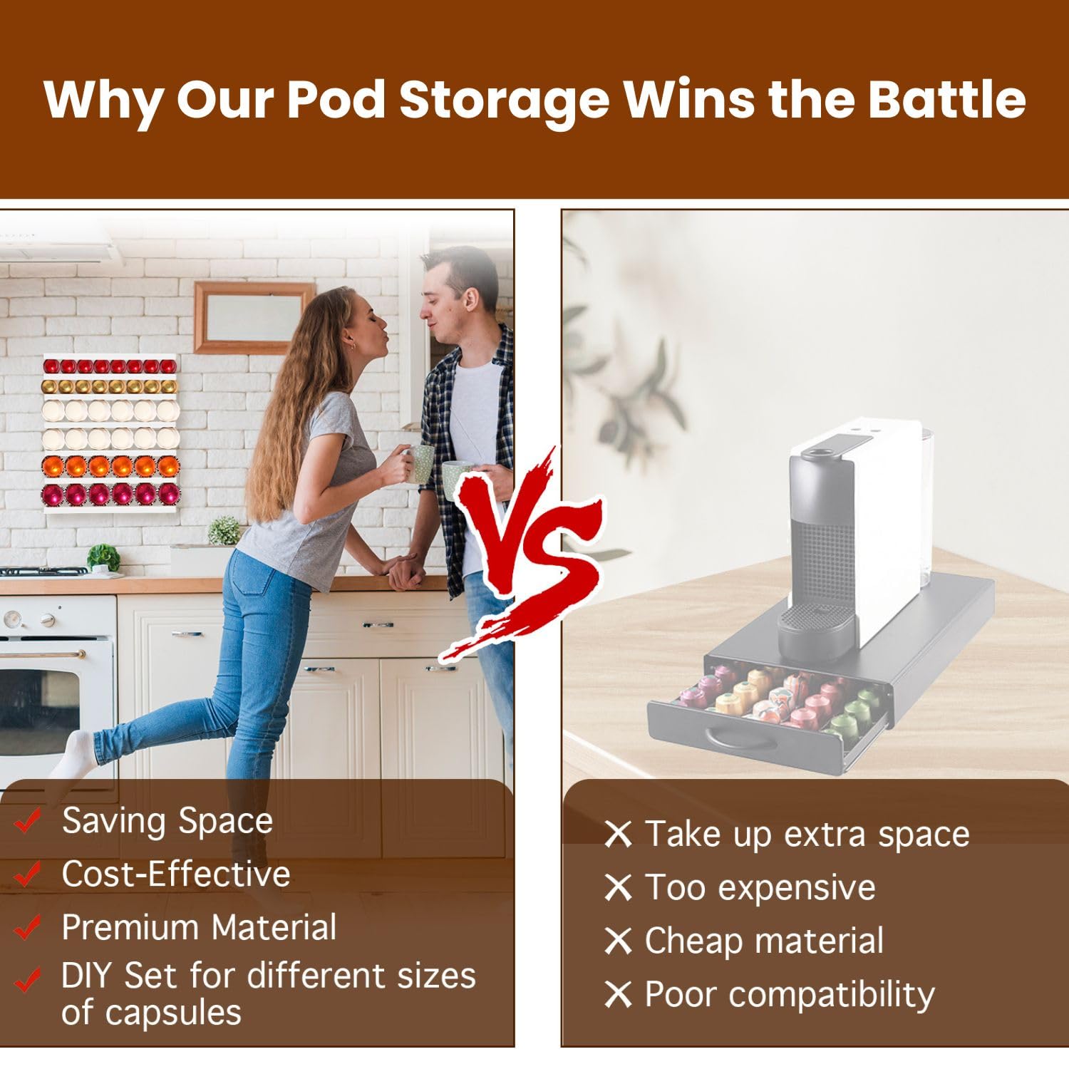 VOMELON RV kitchen pod holder keeps pods within reach on the road.