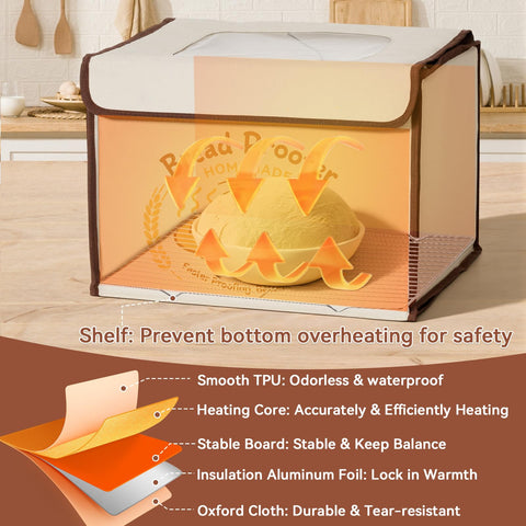 VONATES proofing box insulation and stainless steel shelf promote safe, even heat distribution