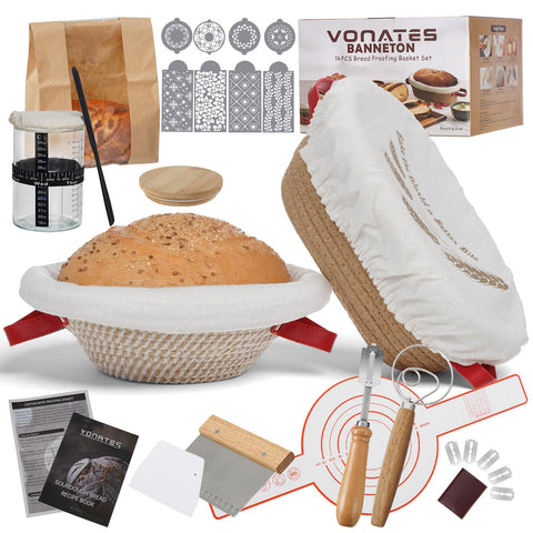 VONATES 40oz sourdough starter jar with breathable cloth cover for easy starter maintenance