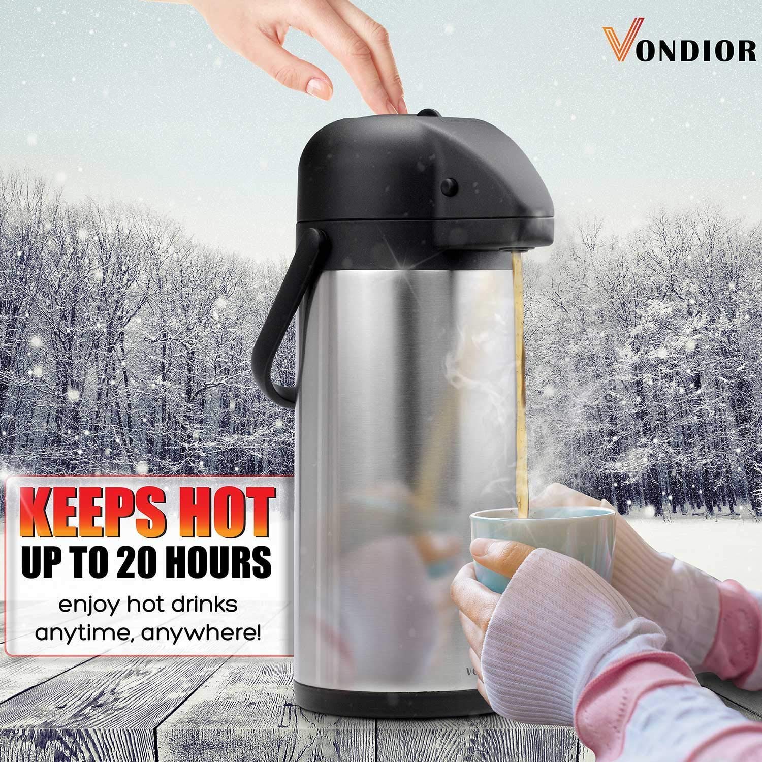 Vondior airpot pump-top dispense demonstrates easy one-press serving.