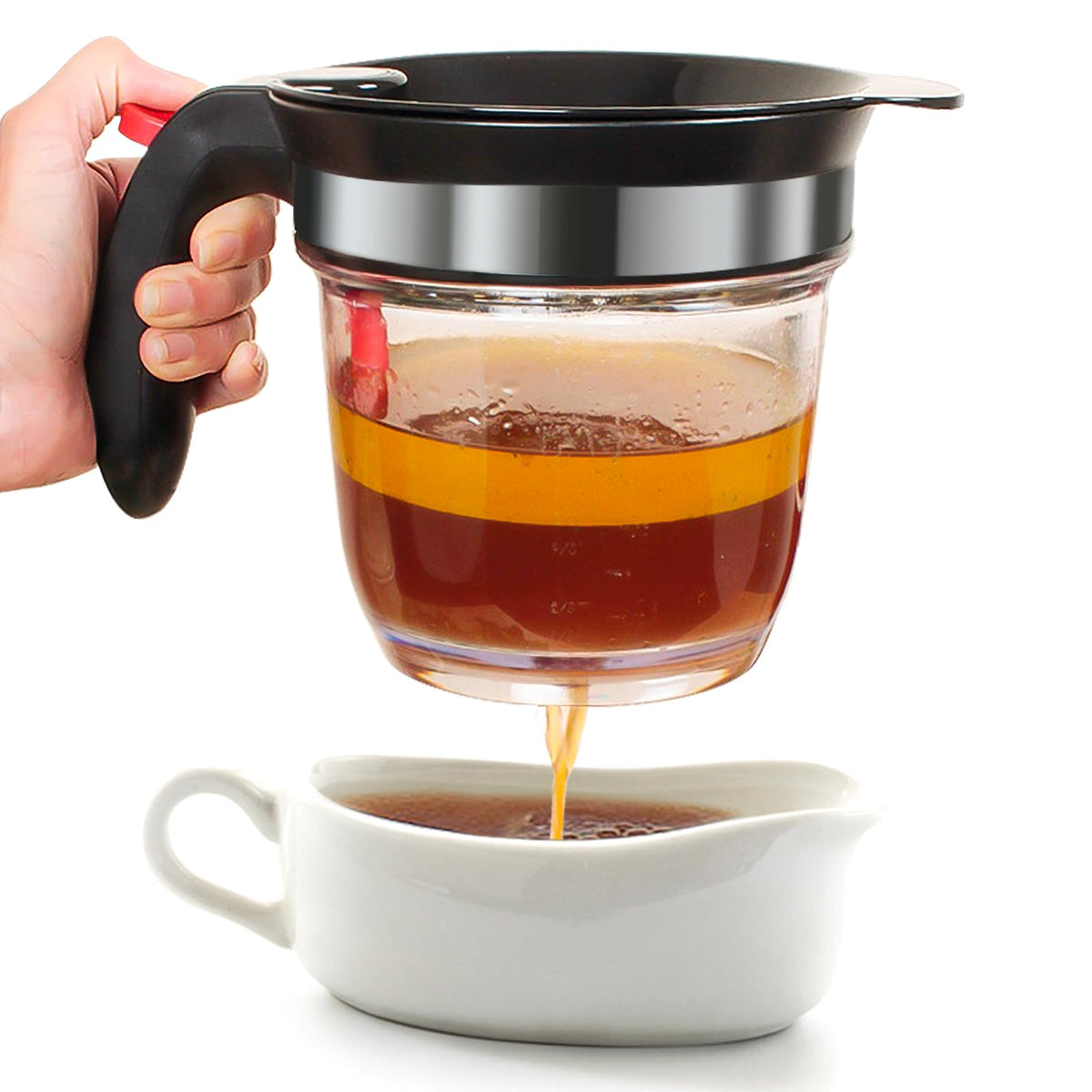 Vondior fat separator with bottom release showing 4-cup capacity for clear gravies