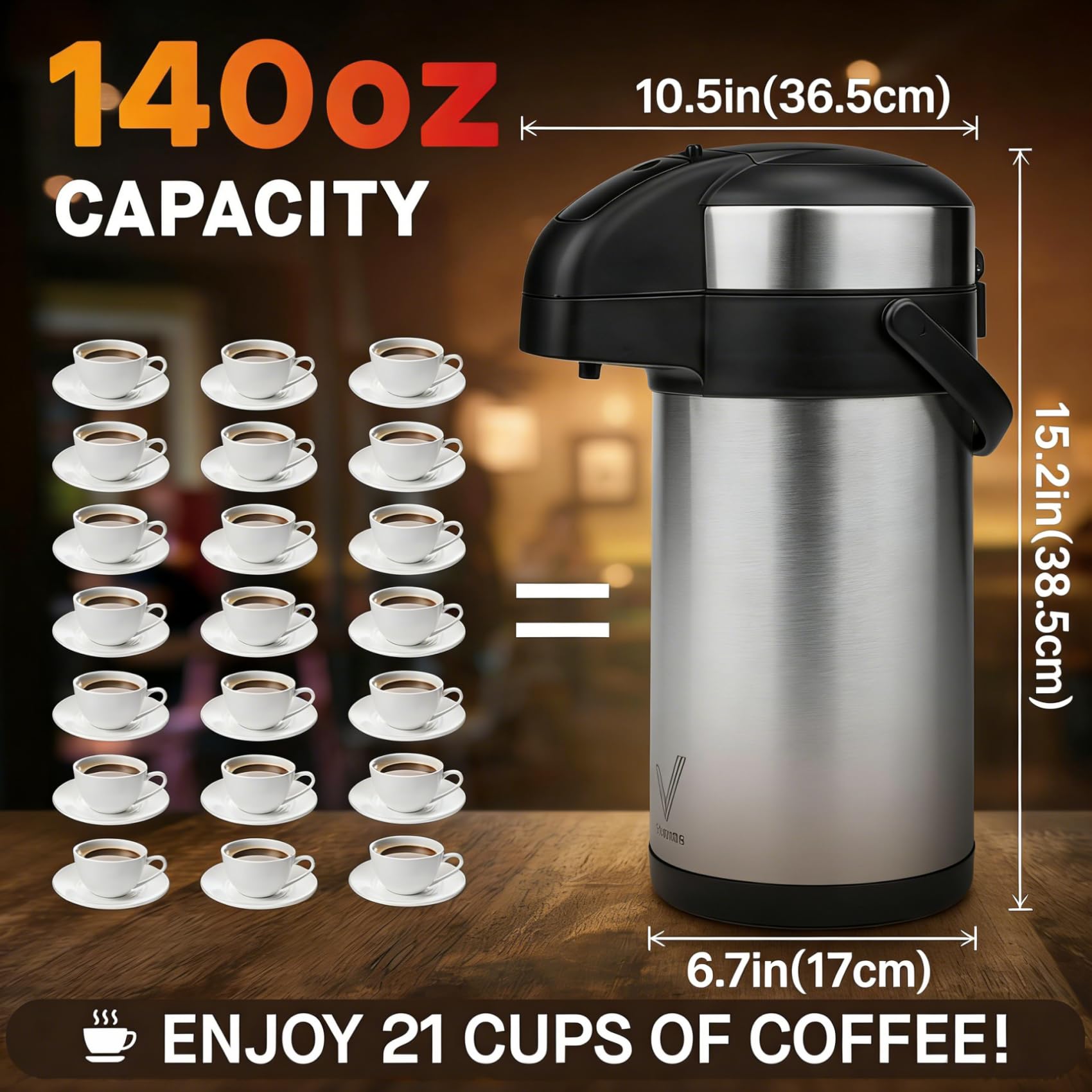Vondior insulated 140 oz carafe designed for easy pouring and cleaning