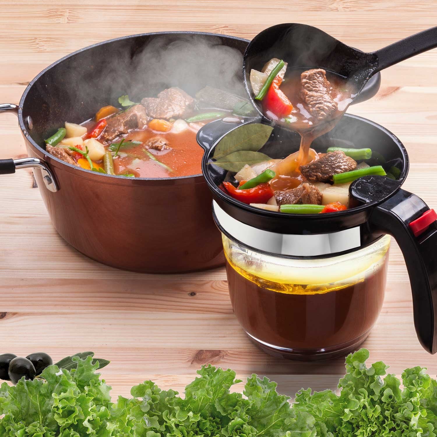 Vondior oil strainer separates fat from gravy efficiently