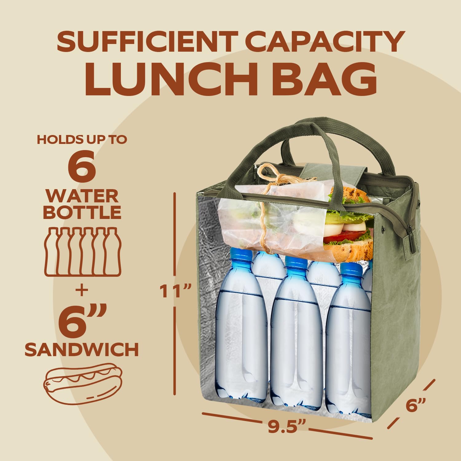 VonNova lunch bag with 4mm pearl foam insulation keeps food fresh for hours