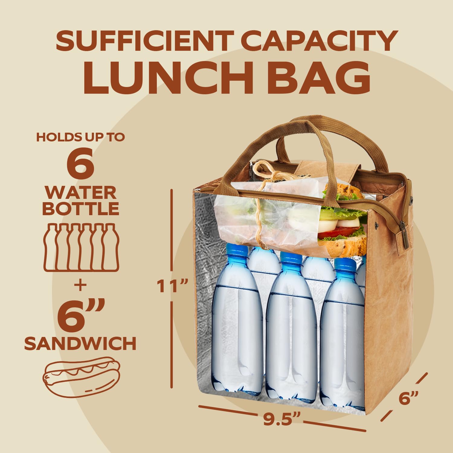 VonNova lunch bag aluminum lining allows quick wipe-down after meals