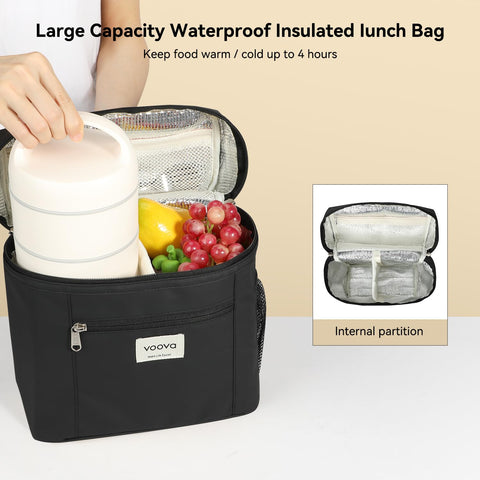Voova insulated lunch bag keeps meals warm or cool for hours.