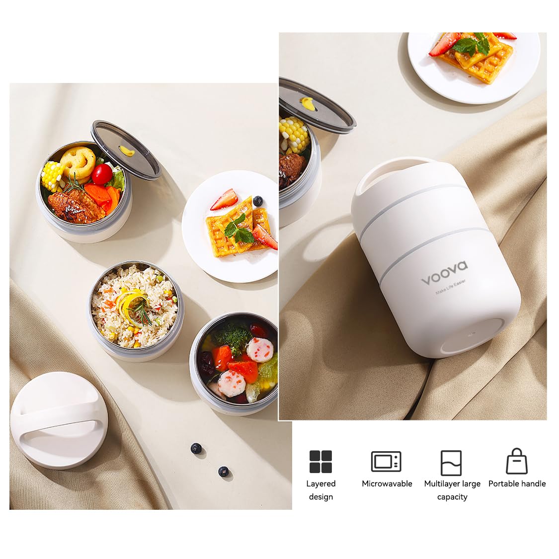Voova stainless steel cutlery set included for convenient dining.