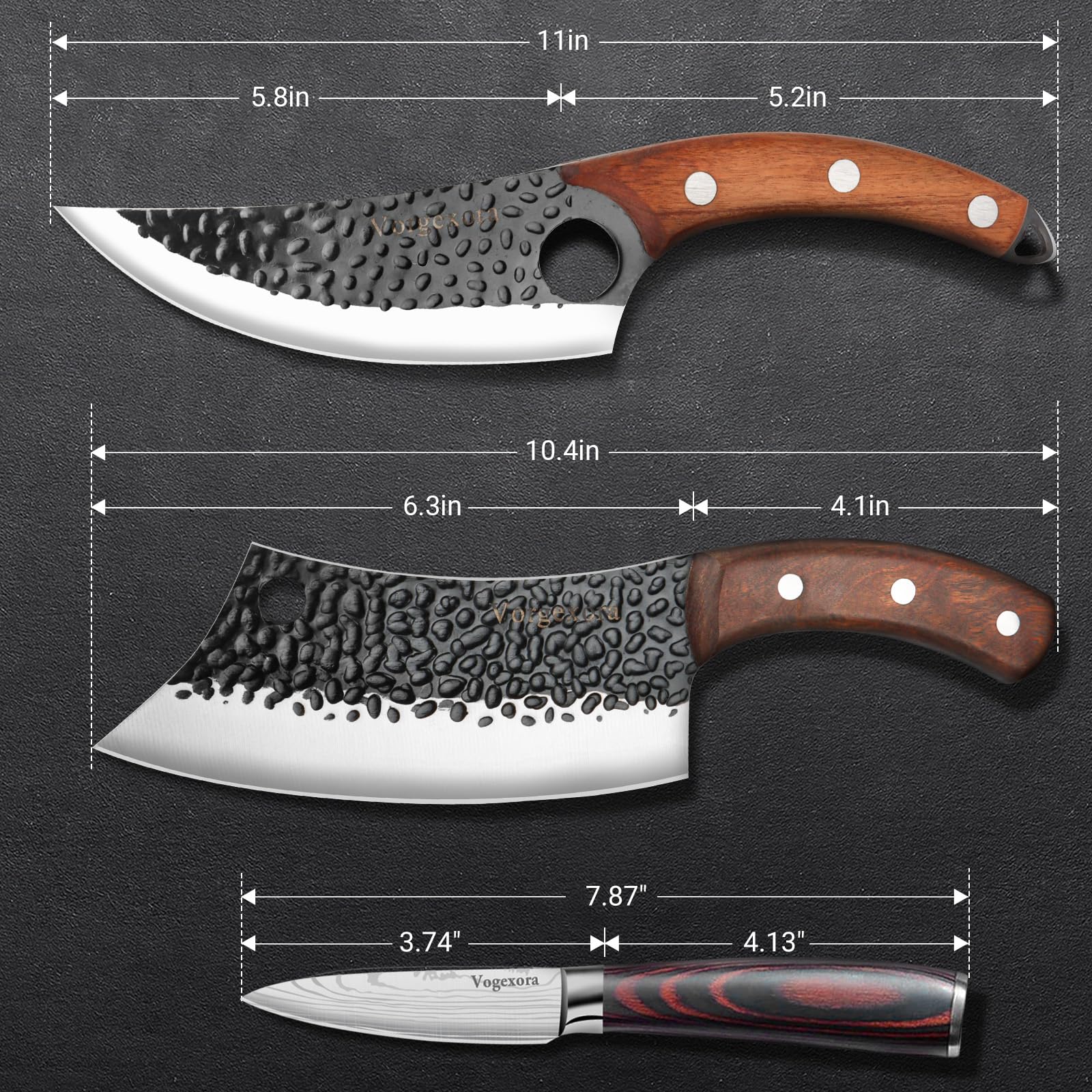 Vorgexora full-tang rosewood handle enables steady grip