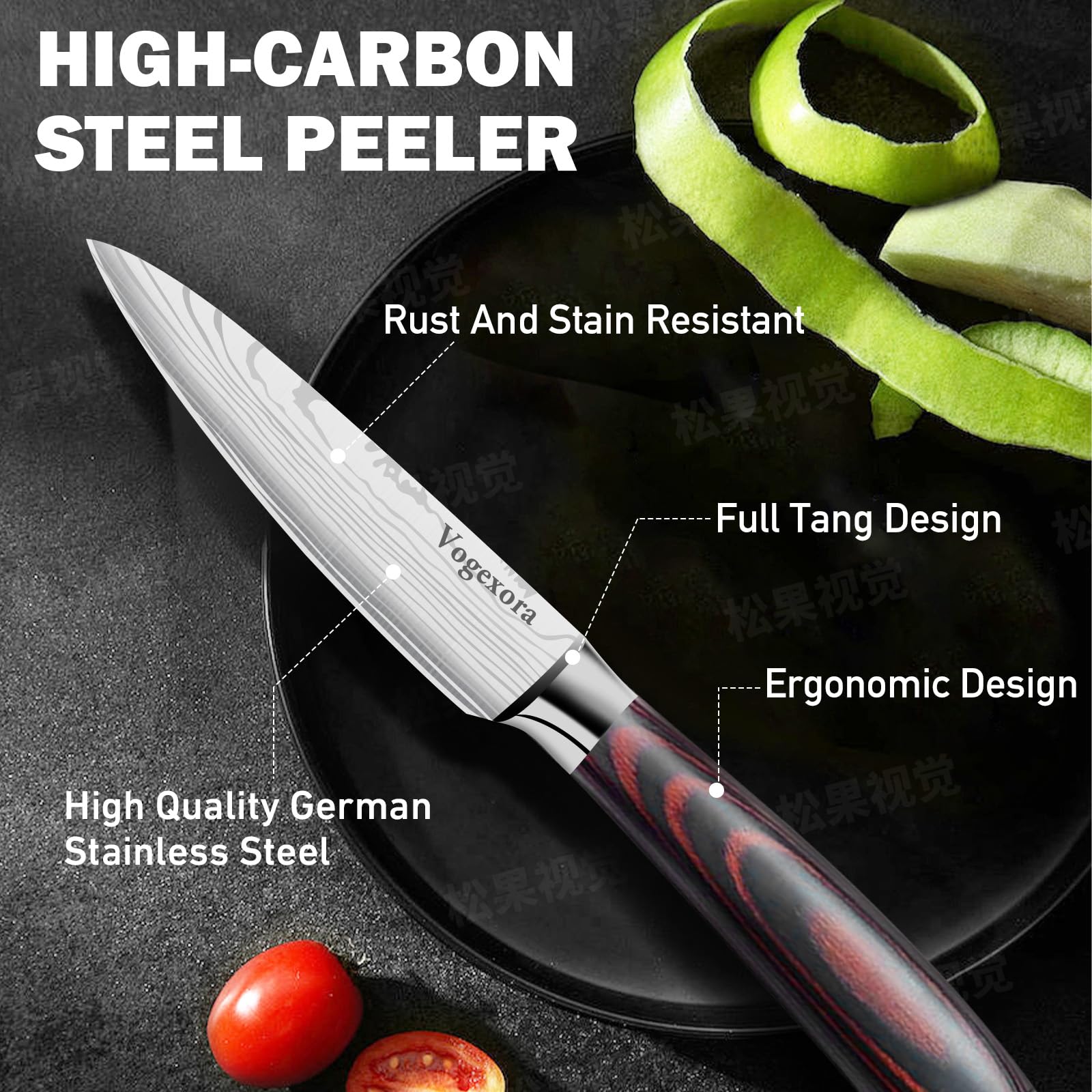 Pakkawood handle highlights ergonomic, non-slip grip