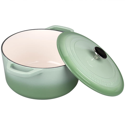 VORRINGARD dutch oven green oven safe up to 500 degrees Fahrenheit.