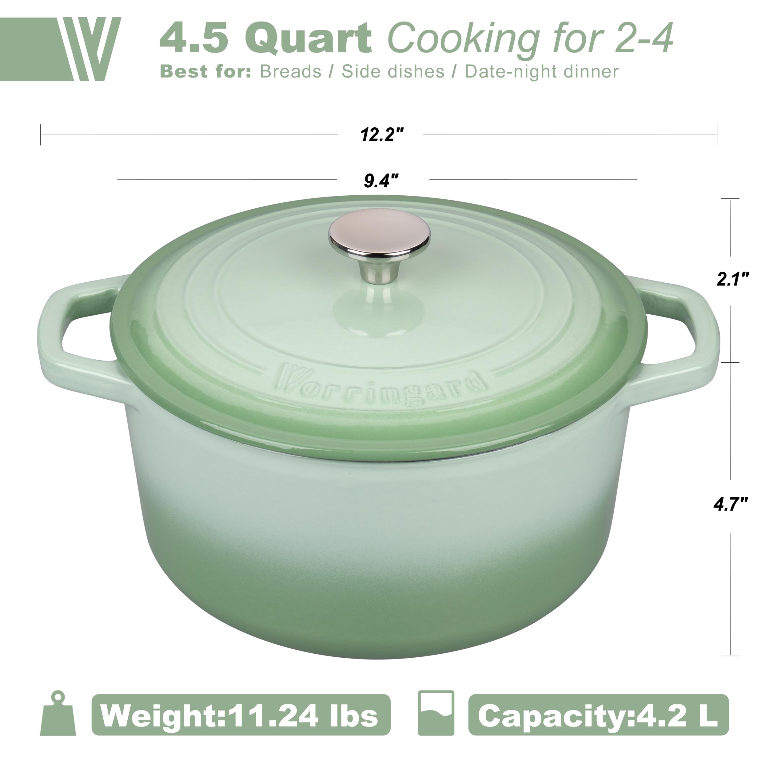 VORRINGARD dutch oven green top-down view shows interior finish for even cooking.