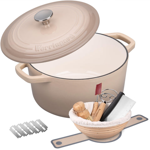 VORRINGARD enamel Dutch oven with lid 4.5qt Latte for even heat and versatile cooking.
