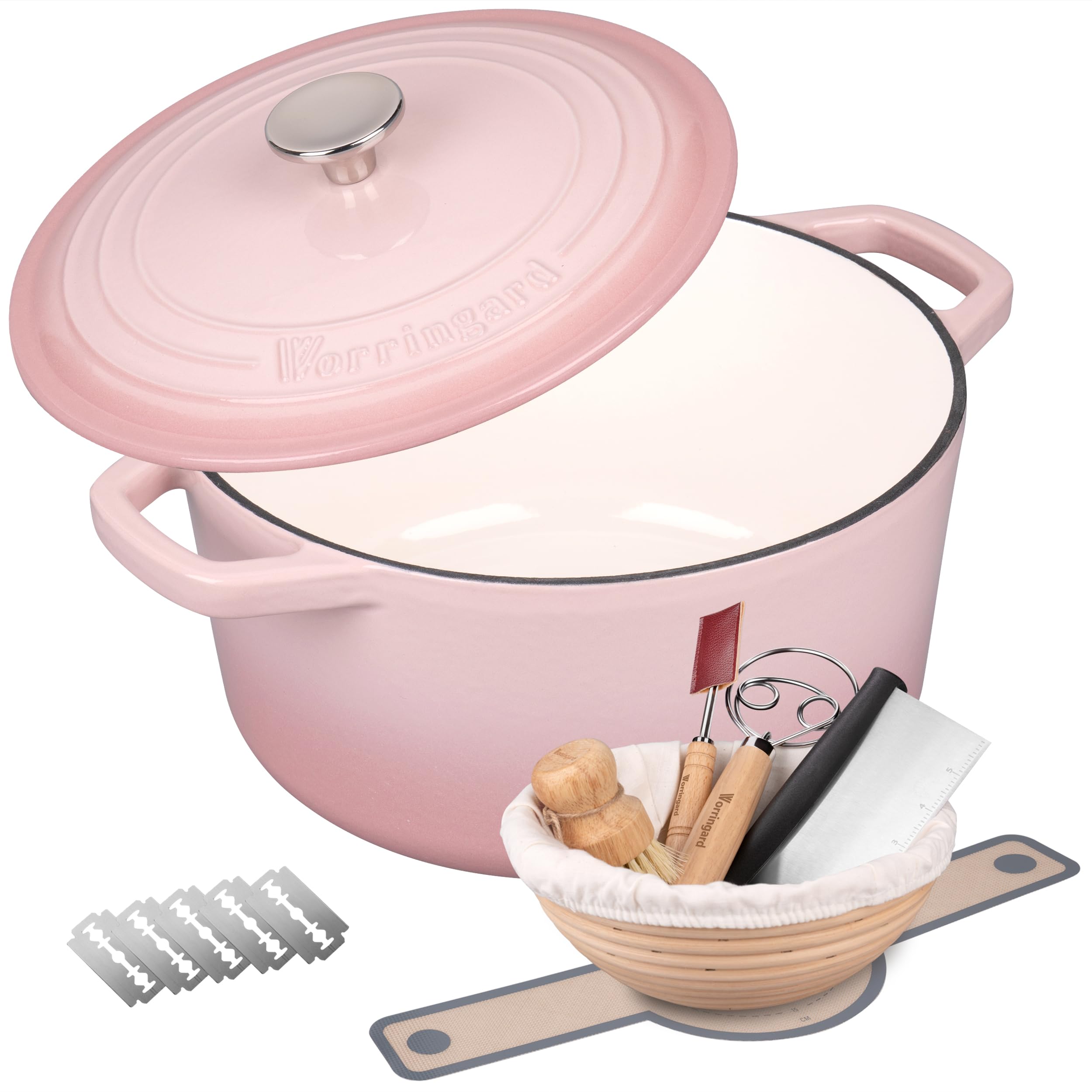 VORRINGARD pink enameled cast iron dutch oven, ideal for even bread baking