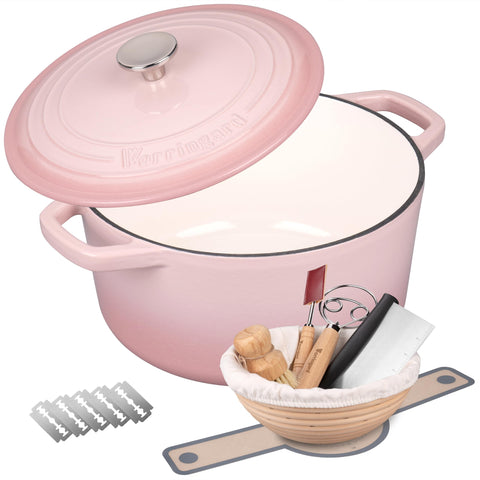 VORRINGARD pink enameled cast iron dutch oven, ideal for even bread baking