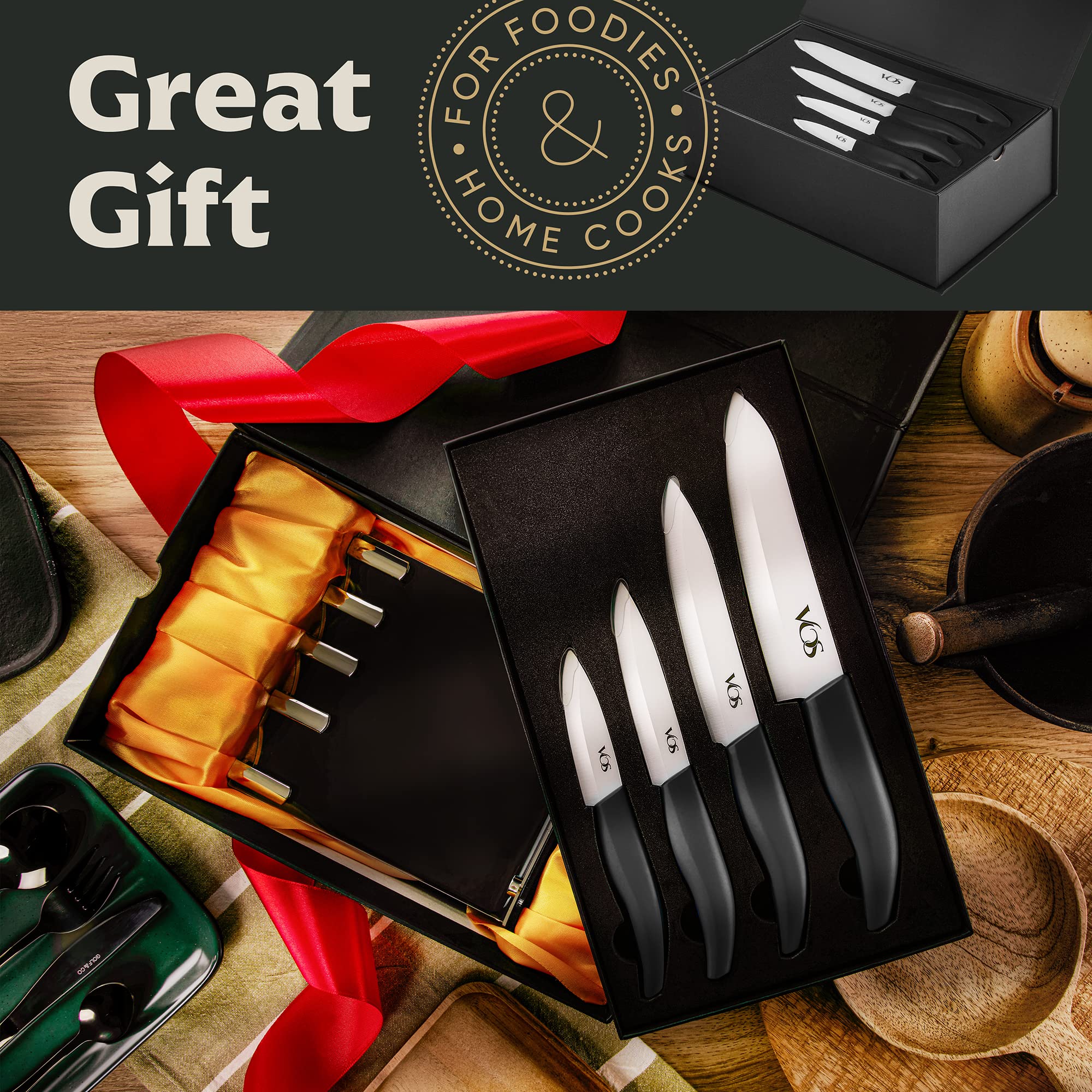 Vos ceramic knife set block safely stores blades