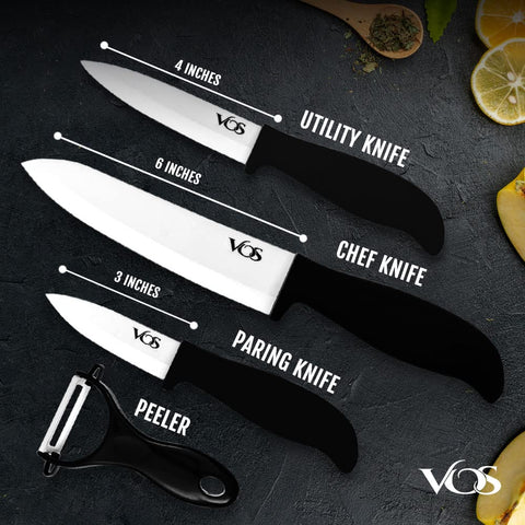 Vos ceramic knife set 4-inch utility knife for versatile slicing.