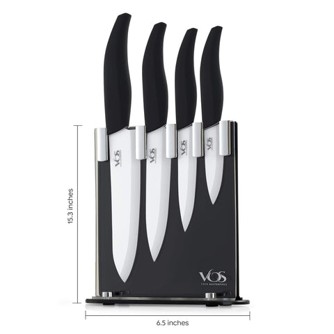 Vos ceramic knife set on countertop ready for prep