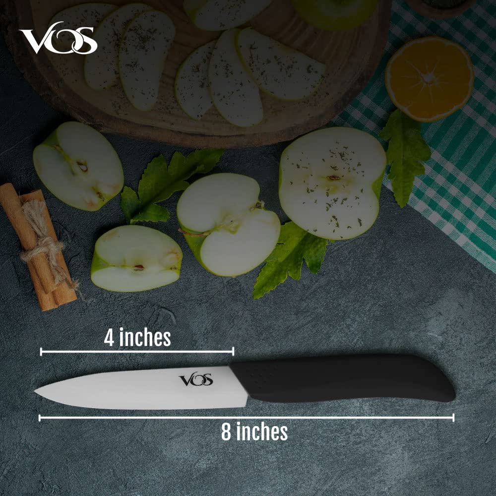 Vos ceramic paring knife in use demonstrates effortless slicing of fruits and vegetables