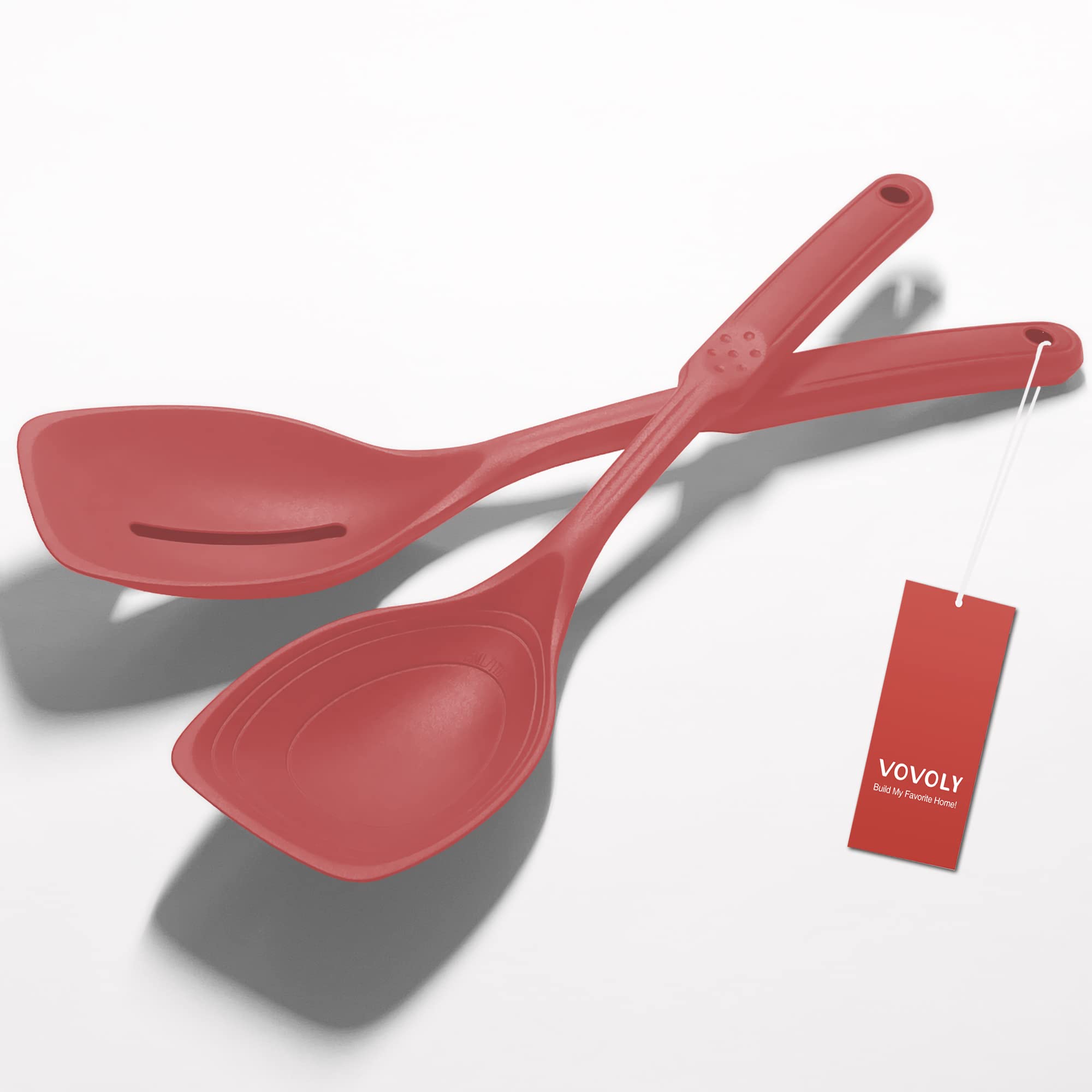 Vovoly 2-pack large silicone cooking spoons in red for versatile stirring and serving