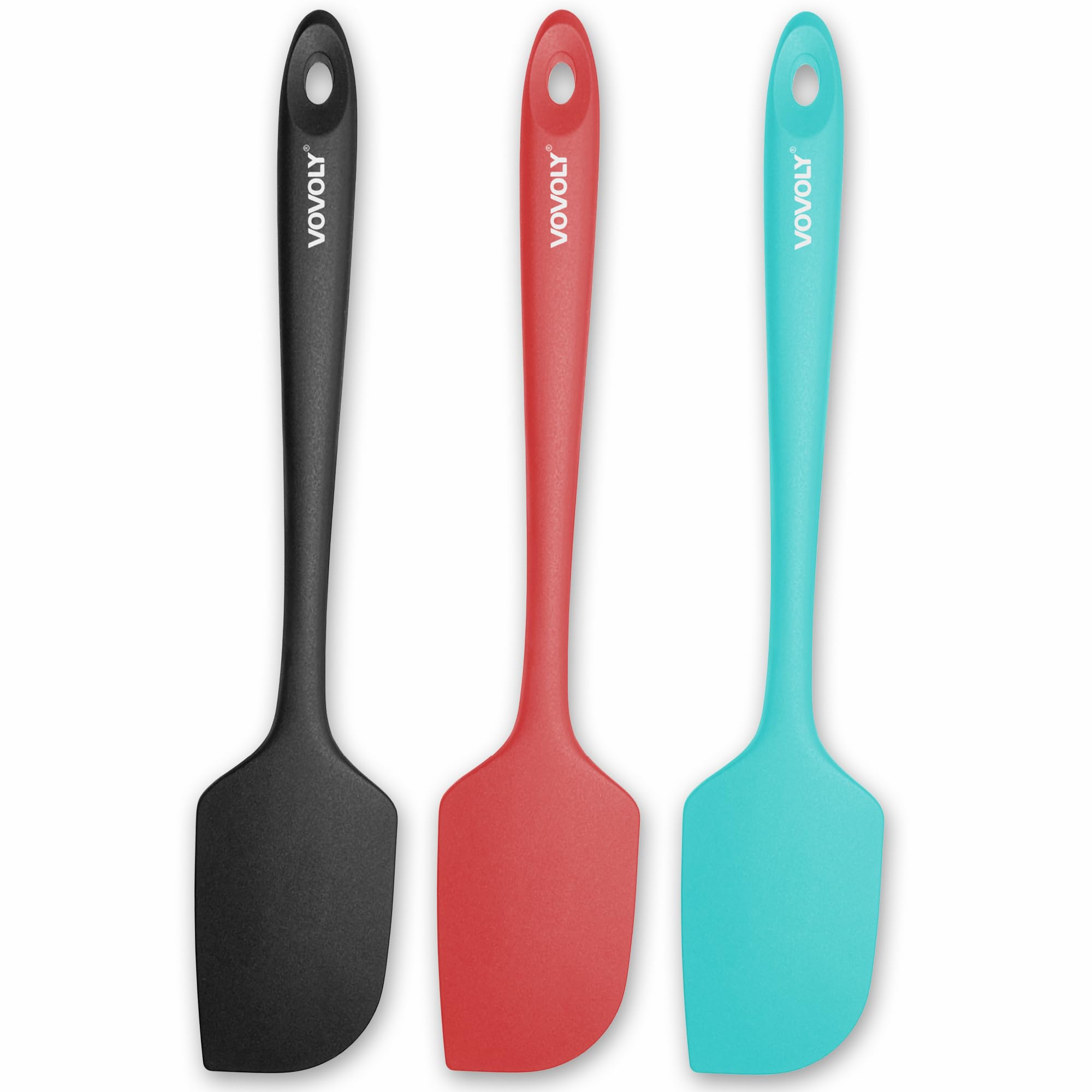 Vovoly 3-pack large silicone spatula set for versatile kitchen scraping and mixing.