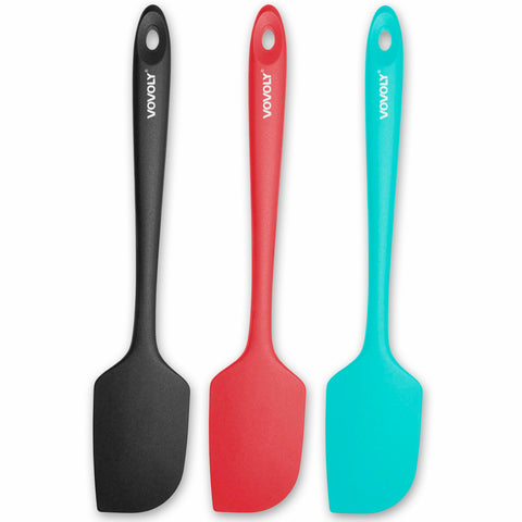 Vovoly 3-pack large silicone spatula set for versatile kitchen scraping and mixing.