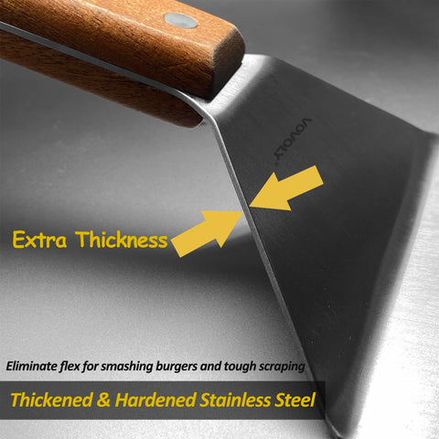 Vovoly heavy-duty burger-press spatula handles thick patties with ease.