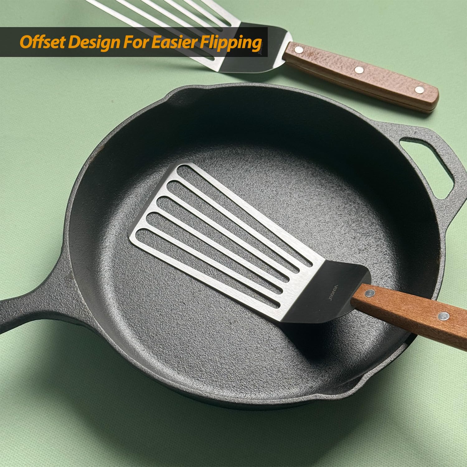 Vovoly full tang wood handle stays sturdy during heavy use.