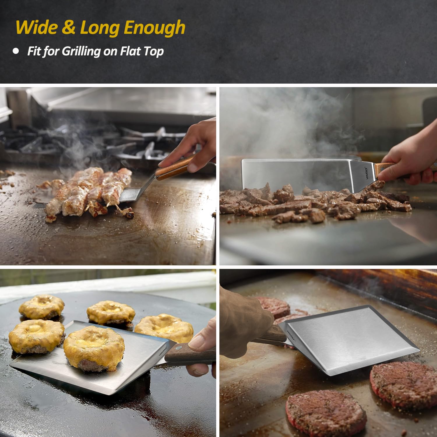 Vovoly full-spatula set cleans easily after grilling.