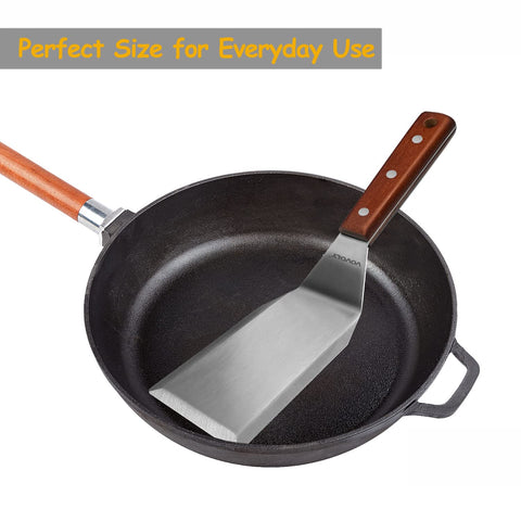 Vovoly spatula supports cast-iron mastery with strong blade and comfortable grip.