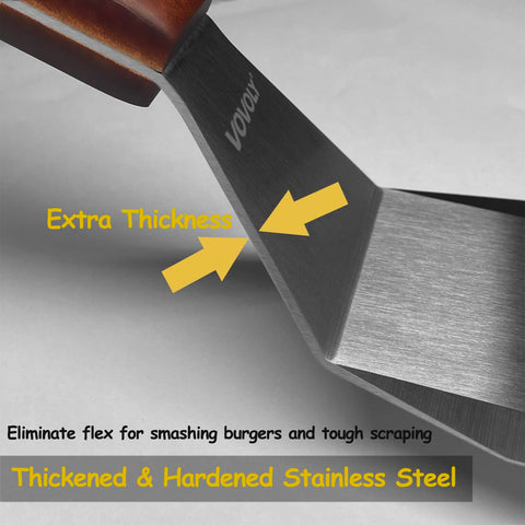 Vovoly round-corners spatula minimizes surface abrasion on delicate skillets.