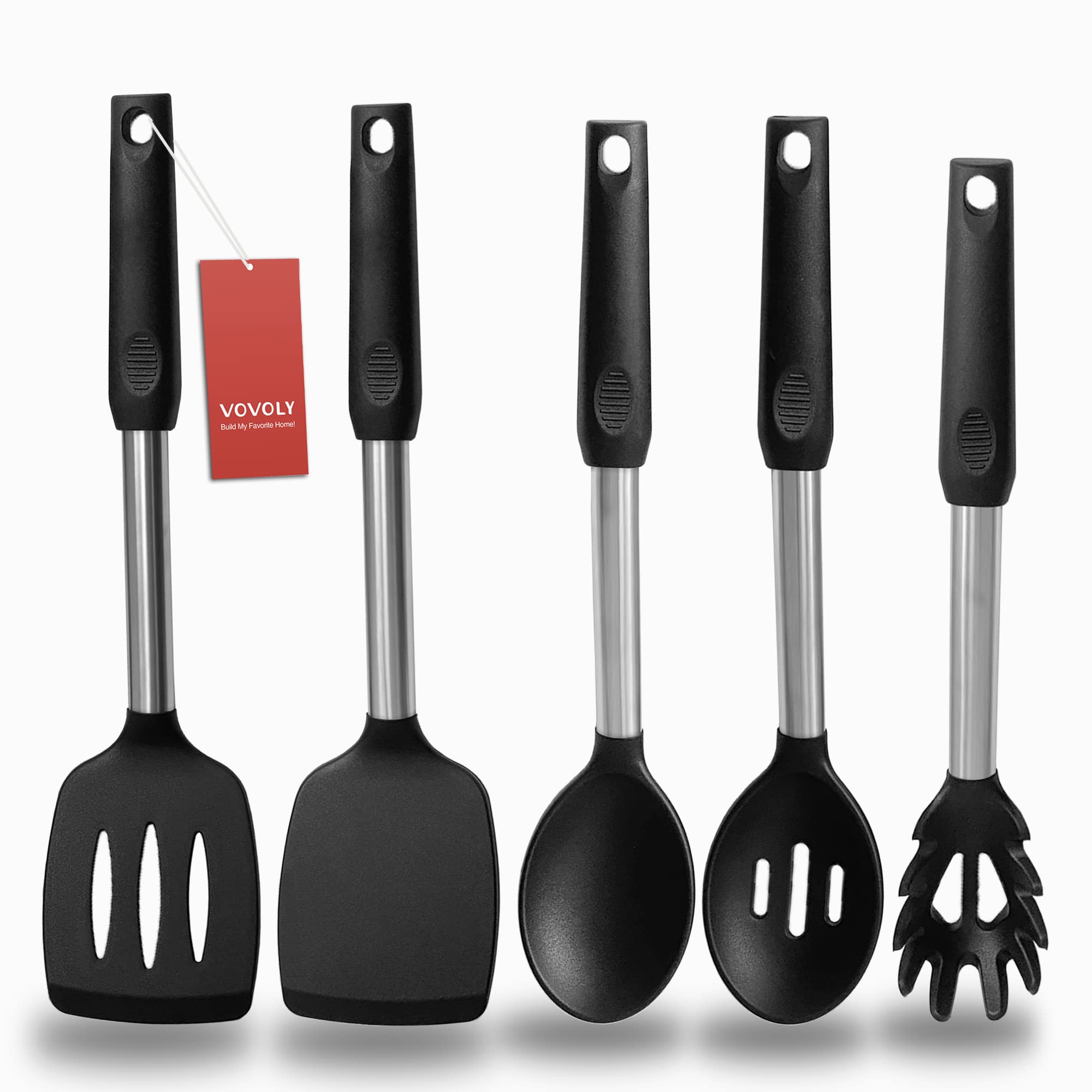 Vovoly silicone spatula set with beveled edge for easy flipping.