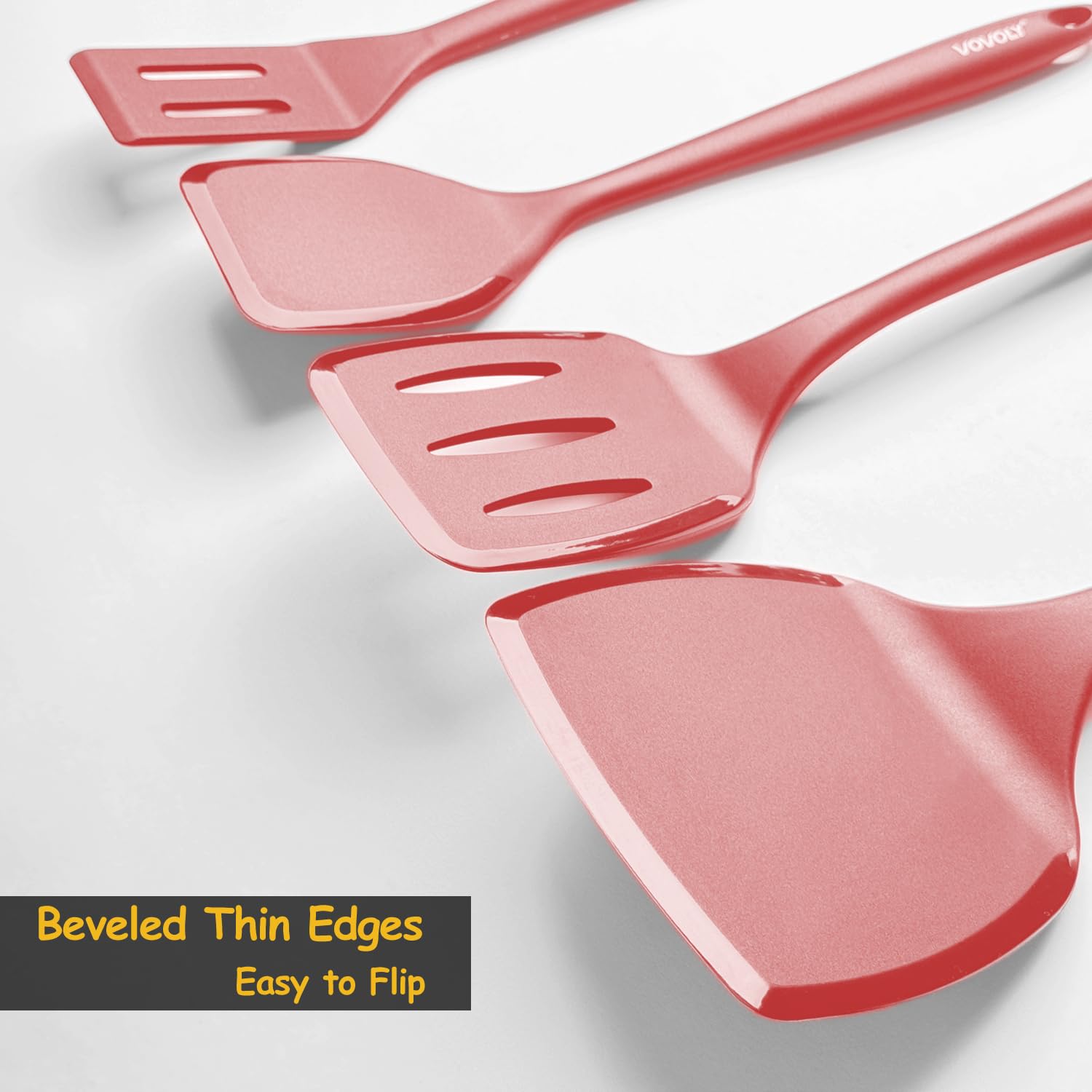 Vovoly slotted spatula drains excess liquid during cooking and lifting ingredients.