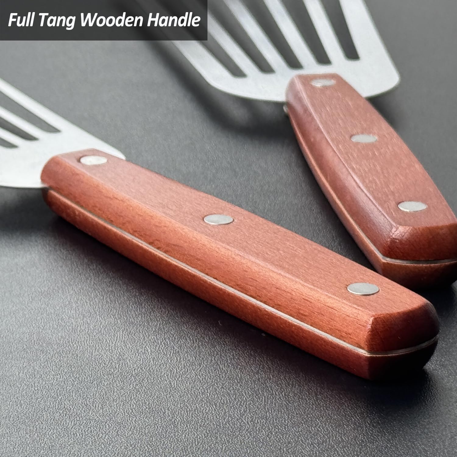 Vovoly slotted turner close-up for frying and grilling