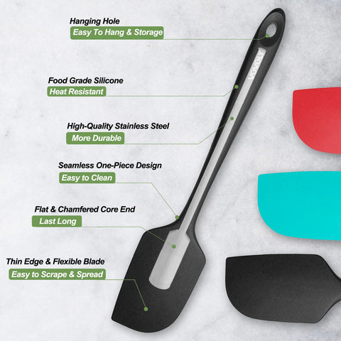One-piece Vovoly spatula with stainless steel core for durable performance.